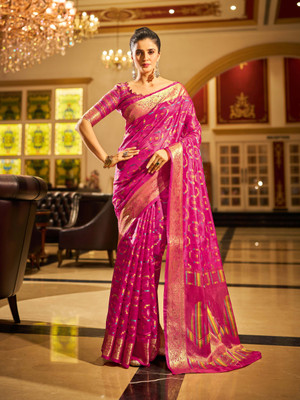 all about you Printed Patola Cotton Blend Saree(Pink)