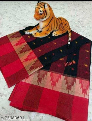 Sthaker Self Design Tant Pure Cotton Saree(Black)
