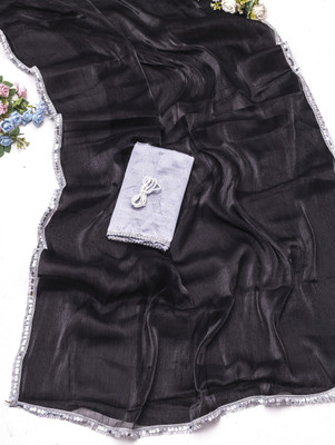 SILK SAREE HUB Solid/Plain Bollywood Pure Silk Saree(Black)