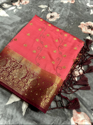 Divastri Embellished Banarasi Dupion Silk Saree(Red)