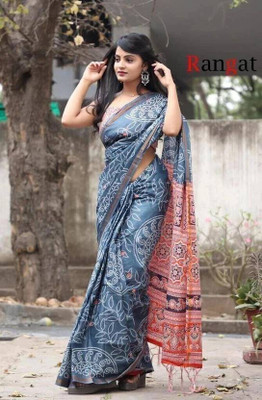 RJ CREATION Printed Bandhani Pure Cotton Saree(Grey)