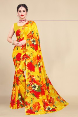 KISSAH Printed Daily Wear Georgette Saree(Yellow, Red)