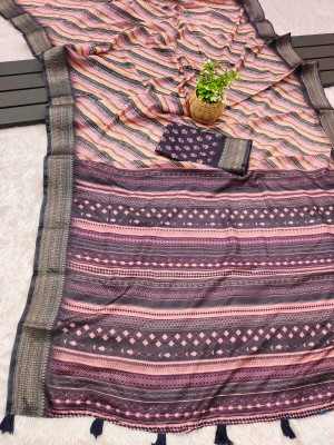 ALAGINI Printed Gadwal Cotton Blend Saree(Multicolor)