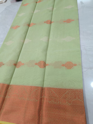 rgsaree Woven Banarasi Cotton Silk Saree(Light Green)