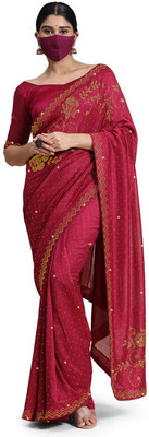 pUNYATHA CREATION Embellished Bollywood Chanderi Saree(Maroon)