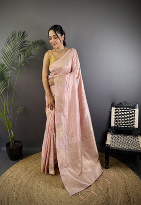 Tasrika Solid/Plain Banarasi Cotton Silk Saree(Pink)