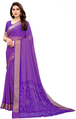 VD PRINTS Printed Bandhani Chiffon Saree(Light Blue)