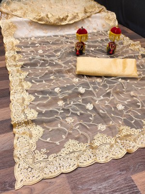 LUTAD FAB Embroidered Bollywood Net Saree(Cream)