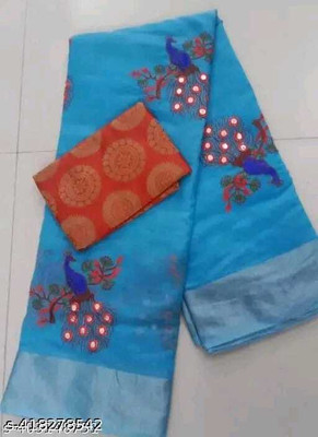 Sayal Creation Self Design Chanderi Cotton Silk Saree(Dark Blue)