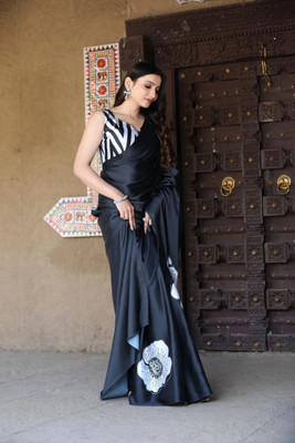 Sarly Printed Bollywood Satin Saree(Black)