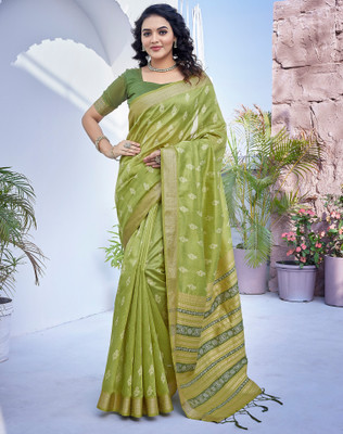 SIRIL Woven Banarasi Silk Blend, Jacquard Saree(Green)