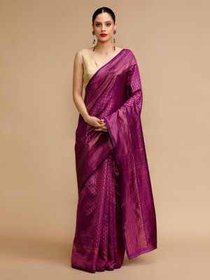 House of Pataudi Woven Banarasi Silk Blend Saree(Purple)