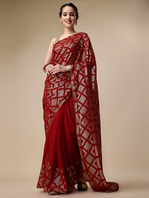 Clemira Embroidered Bollywood Georgette Saree(Maroon)