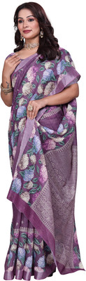 HouseOfCommon Printed Kanjivaram Pure Cotton, Cotton Silk Saree(Purple)