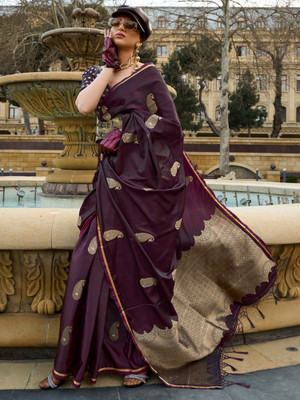 Sareemall Woven Banarasi Satin Saree(Maroon)