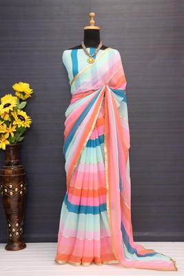 SHOBHTESH Striped Maheshwari Georgette Saree(Multicolor)