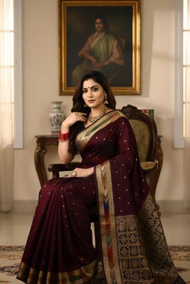 Sijileen Temple Border, Woven Sambalpuri Art Silk Saree(Brown)