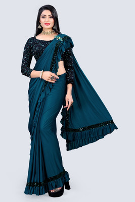 Memsaab Self Design Daily Wear Lycra Blend Saree(Blue)