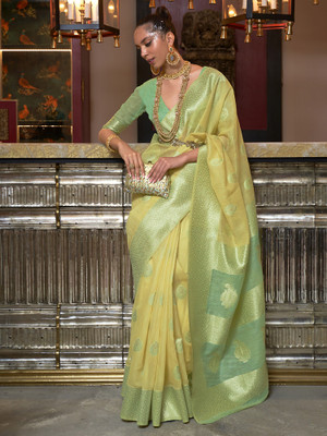 Sareemall Woven Chanderi Linen Saree(Yellow)