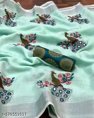 MITRACREATION Self Design Chanderi Cotton Silk Saree(Light Blue)