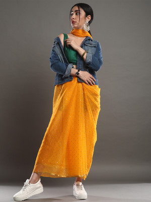 Divastri Printed Bollywood Georgette Saree(Yellow)