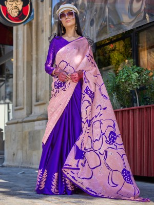 Divastri Printed Bollywood Satin Saree(Purple)