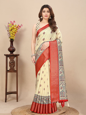 J6 Designers Printed, Woven Kantha Art Silk Saree(Multicolor)