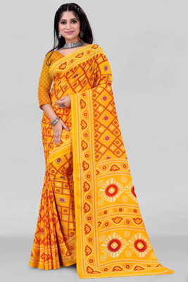 Leelavati Printed Bandhani Georgette Saree(Yellow)