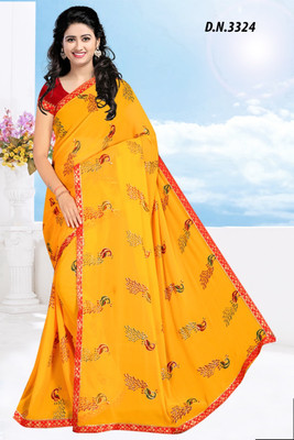 EVERYDAY CREATIONS Printed Bandhani Georgette Saree(Yellow)