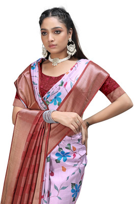 PremVastra Digital Print Floral Crepe Saree(Red)