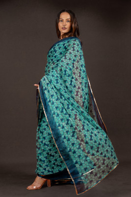 MIRCHI FASHION Printed Daily Wear Chiffon, Georgette Saree(Light Blue, Dark Blue)