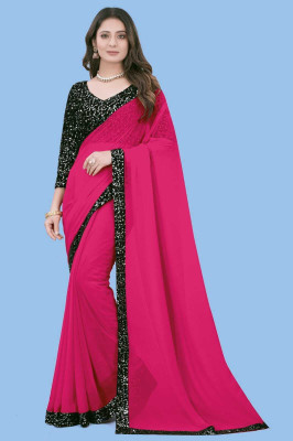 SHELDROM MART Embroidered Bollywood Net Saree(Pink)