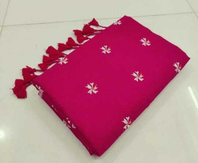 TWRIL Embroidered Handloom Pure Cotton Saree(Pink)