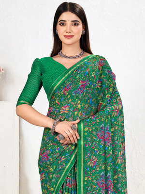 Anouk Rustic Printed Bollywood Chiffon Saree(Green)