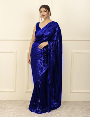 HEMLATA ENTERPRISE Embellished Bollywood Georgette Saree(Blue)