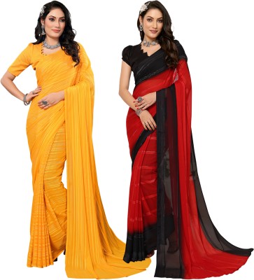 kashvi sarees Embellished Bollywood Satin Saree(Pack of 2, Yellow, Black, Red)