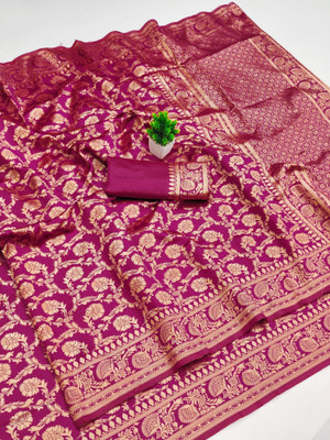 HouseOfCommon Self Design Banarasi Jacquard Saree(Magenta)