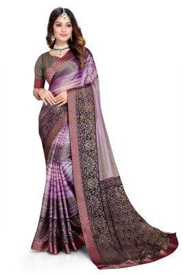 mahalaxmi fab Digital Print, Applique Daily Wear Brasso, Chiffon Saree(Purple, Black)