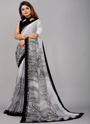 SHRIVALLI Printed, Striped, Self Design Bollywood Georgette, Chiffon Saree(Black, White)