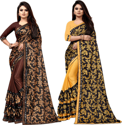DECOFIN Embellished Bollywood Lycra Blend Saree(Pack of 2, Brown, Mustard)