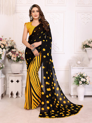 Moda Rapido Printed, Self Design, Polka Print Daily Wear Georgette Saree(Yellow)