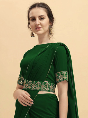 SFCS Embellished Bollywood Georgette, Chiffon Saree(Green)