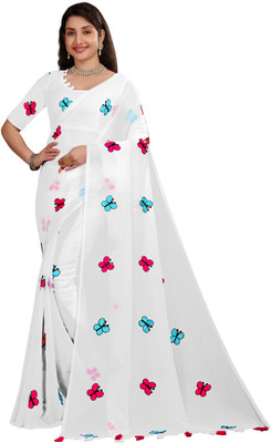 sadika Embroidered, Self Design Bollywood Georgette Saree(White)