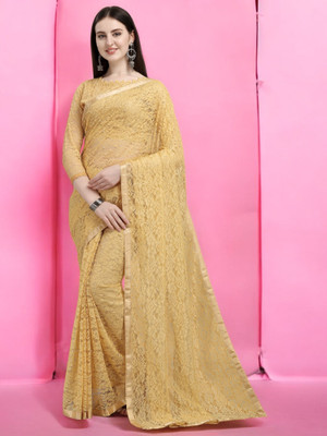Nexafashion Self Design Bollywood Net Saree(Brown)