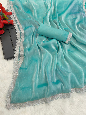 KanjiQueen Embellished Bollywood Organza, Pure Silk Saree(Silver, Blue)