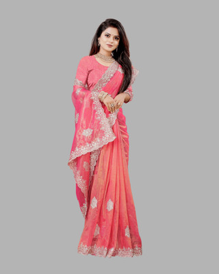 SHOBHTESH Embroidered Madhubani Net Saree(Pink)