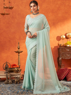 ANOUK Embellished Banarasi Chiffon Saree(Light Green)