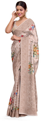 DHARMRAJ ENTERPRISE Printed Banarasi Crepe Saree(Cream)