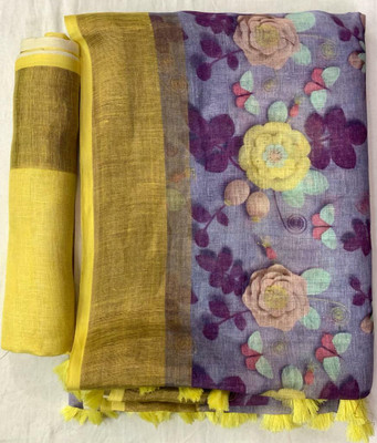 Arpita Fashion Digital Print, Floral Print Bollywood Linen Saree(Multicolor)