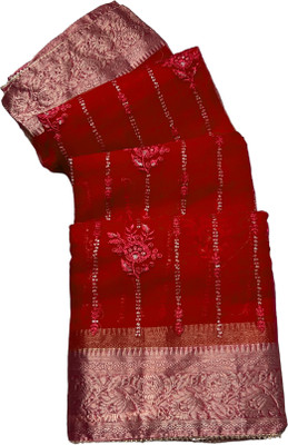 Stylish Sarees Embroidered, Woven, Self Design Bollywood Organza Saree(Red)